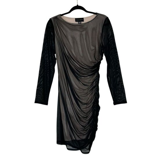 Donna Morgan Black illusion Mesh Ruched Cocktail Dress | 10 - Picture 3 of 8